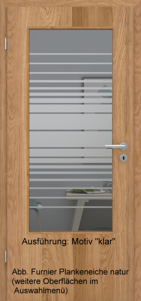 Tür Furnier PLANKENEICHE mit Glasmotiv Sand 17 auf grauem Glas