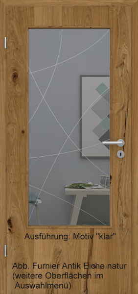 Tür Furnier ANTIK mit Glasmotiv Sand 90 auf grauem Glas