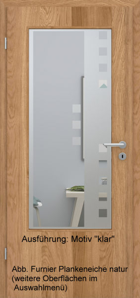 Tür Furnier PLANKENEICHE mit Glasmotiv Sand 8 auf weißem Glas