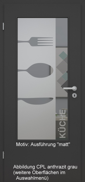 Tür mit Glasmotiv Sand 52 auf grauem Glas