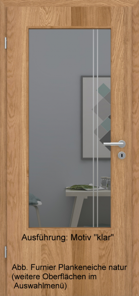 Tür Furnier PLANKENEICHE mit Glasmotiv Sand 23 auf grauem Glas