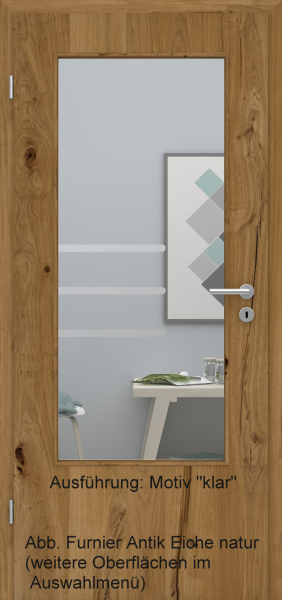 Tür Furnier ANTIK mit Glasmotiv Sand 28 auf weißem Glas