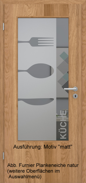 Tür Furnier PLANKENEICHE mit Glasmotiv Sand 52 auf grauem Glas