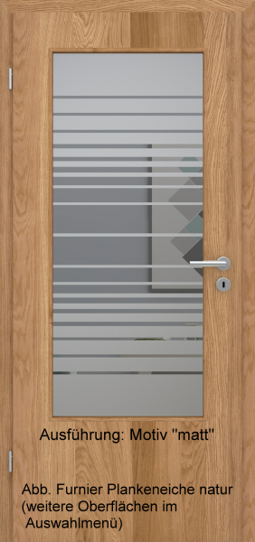 Tür Furnier PLANKENEICHE mit Glasmotiv Sand 17 auf grauem Glas