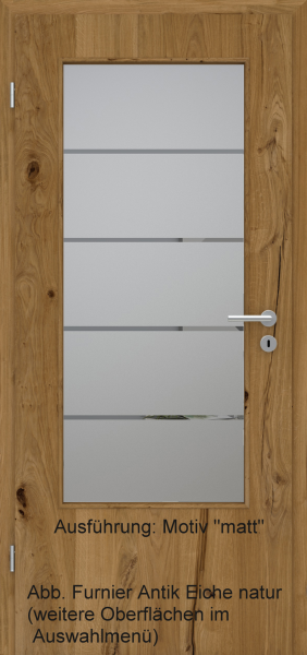 Tür Furnier ANTIK mit Glasmotiv Sand 18 auf grauem Glas