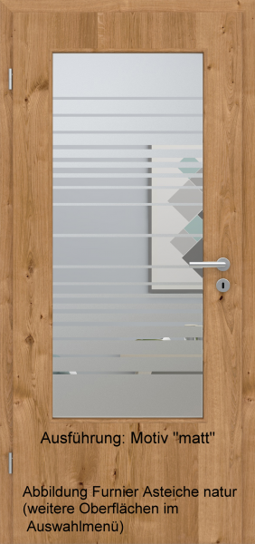 Tür Furnier ASTEICHE mit Glasmotiv Sand 17 auf weißem Glas