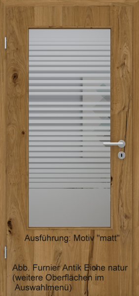 Tür Furnier ANTIK mit Glasmotiv Sand 80 auf grauem Glas