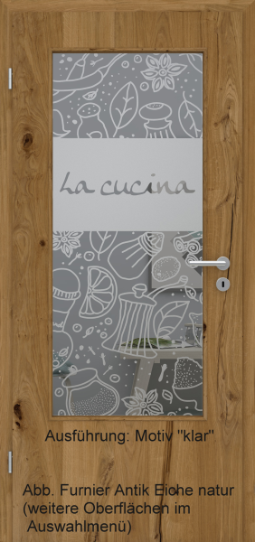Tür Furnier ANTIK mit Glasmotiv Sand 53 auf grauem Glas