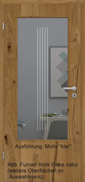 Tür Furnier ANTIK mit Glasmotiv Sand 3 auf grauem Glas