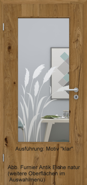 Tür Furnier ANTIK mit Glasmotiv Sand 92 auf weißem Glas
