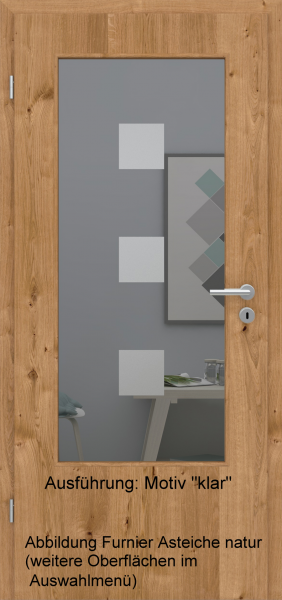 Tür Furnier ASTEICHE mit Glasmotiv Sand 1 auf grauem Glas