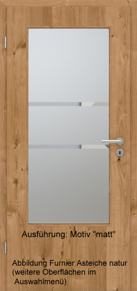 Tür Furnier ASTEICHE mit Glasmotiv Sand 41 auf weißem Glas