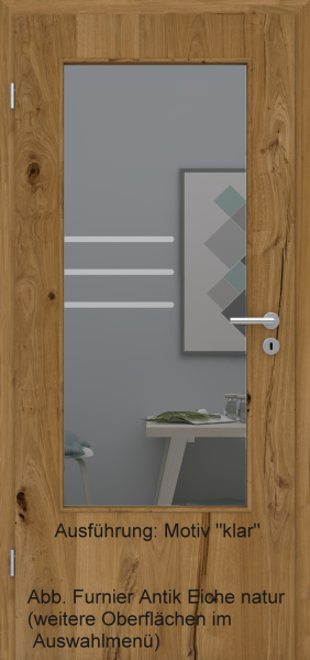 Tür Furnier ANTIK mit Glasmotiv Sand 28 auf grauem Glas