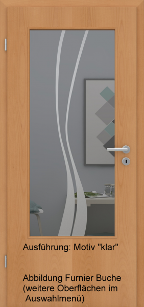 Tür Eckkante mit Glasmotiv Sand 51 auf grauem Glas