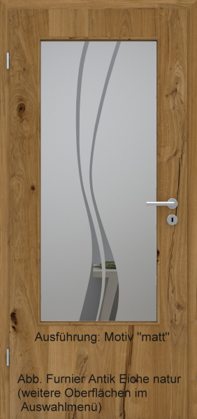 Tür Furnier ANTIK mit Glasmotiv Sand 51 auf grauem Glas