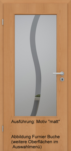 Tür Eckkante mit Glasmotiv Sand 50 auf grauem Glas
