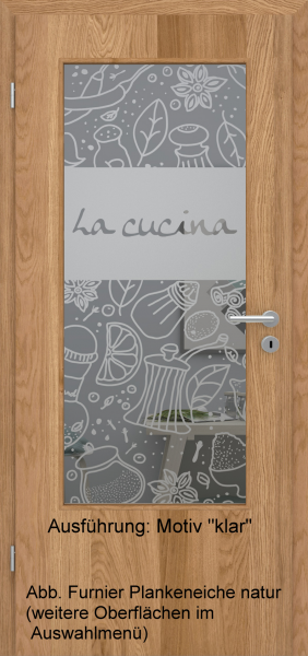 Tür Furnier PLANKENEICHE mit Glasmotiv Sand 53 auf grauem Glas