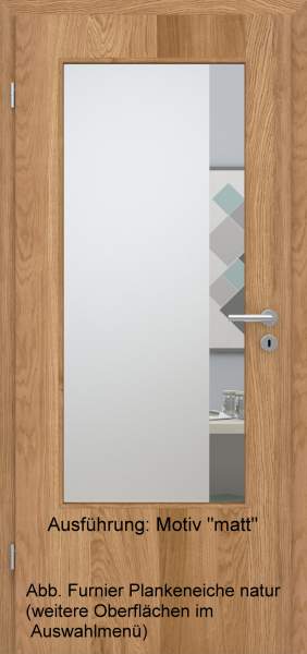 Tür Furnier PLANKENEICHE mit Glasmotiv Sand 95 auf weißem Glas