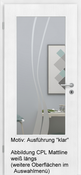 Tür mit Glasmotiv Sand 51 auf weißem Glas