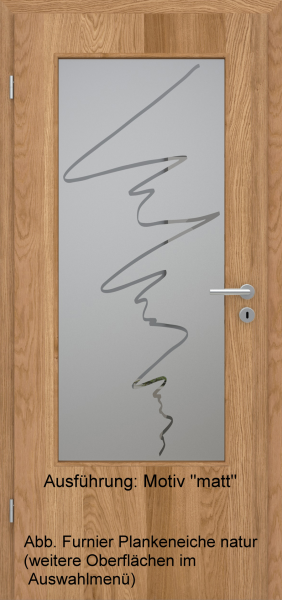 Tür Furnier PLANKENEICHE mit Glasmotiv Sand 36 auf grauem Glas