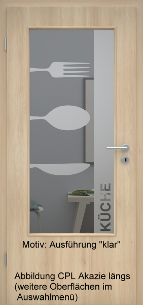 Tür mit Glasmotiv Sand 52 auf grauem Glas