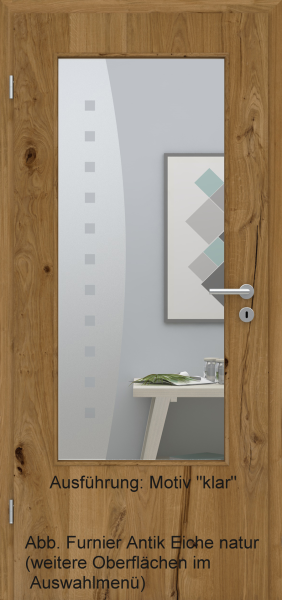 Tür Furnier ANTIK mit Glasmotiv Sand 9 auf weißem Glas