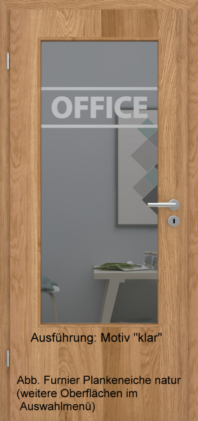 Tür Furnier PLANKENEICHE mit Glasmotiv Sand 84 auf grauem Glas