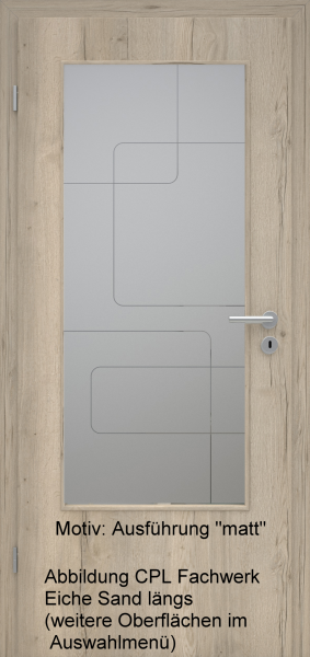 Tür mit Glasmotiv Sand 91 auf grauem Glas