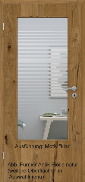 Tür Furnier ANTIK mit Glasmotiv Sand 80 auf weißem Glas