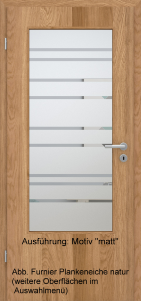 Tür Furnier PLANKENEICHE mit Glasmotiv Sand 89 auf weißem Glas