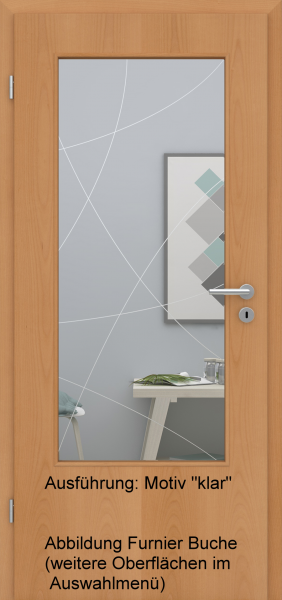 Tür Eckkante mit Glasmotiv Sand 90 auf weißem Glas