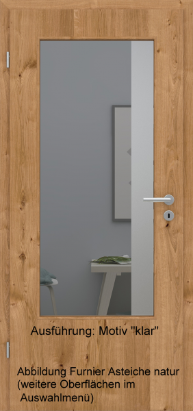 Tür Furnier ASTEICHE mit Glasmotiv Sand 95 auf grauem Glas