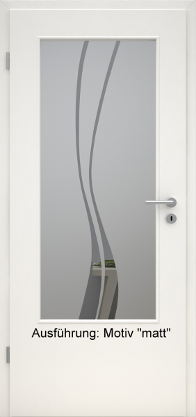 Tür mit Glasmotiv Sand 51 auf grauem Glas