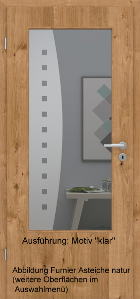 Tür Furnier ASTEICHE mit Glasmotiv Sand 9 auf grauem Glas
