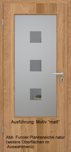 Tür Furnier PLANKENEICHE mit Glasmotiv Sand 1 auf grauem Glas