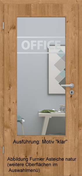 Tür Furnier ASTEICHE mit Glasmotiv Sand 84 auf weißem Glas