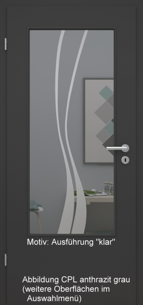Tür mit Glasmotiv Sand 51 auf grauem Glas