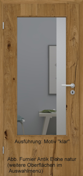 Tür Furnier ANTIK mit Glasmotiv Sand 95 auf grauem Glas