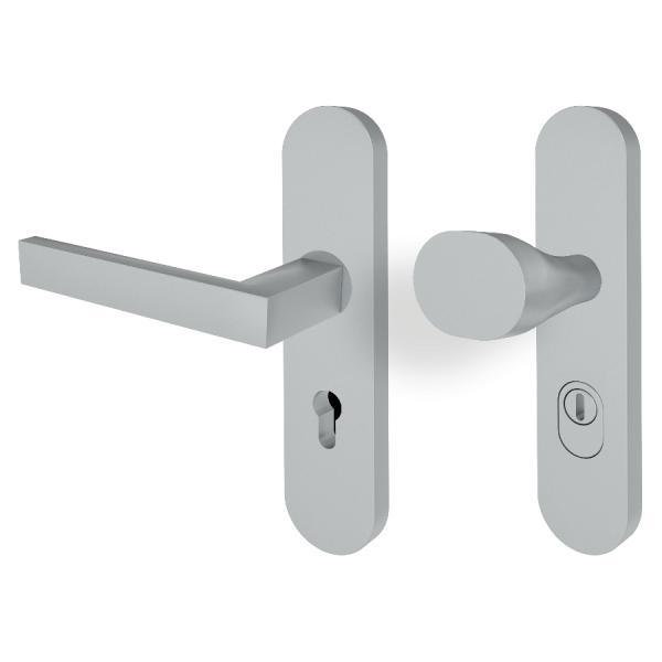 Schutzbeschlag RHODOS Edelstahl / Langschild gerundet + Kernziehschutz