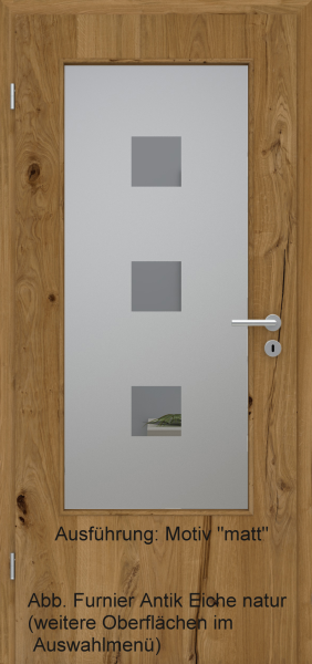 Tür Furnier ANTIK mit Glasmotiv Sand 1 auf grauem Glas