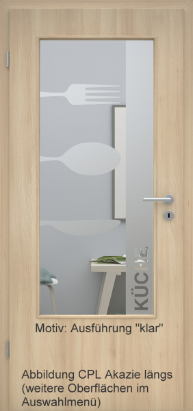 Tür mit Glasmotiv Sand 52 auf weißem Glas