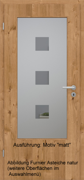 Tür Furnier ASTEICHE mit Glasmotiv Sand 1 auf grauem Glas