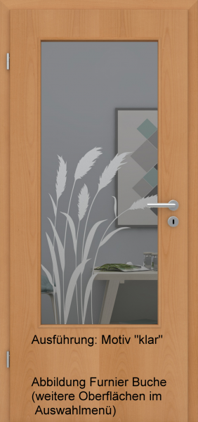 Tür Eckkante mit Glasmotiv Sand 92 auf grauem Glas