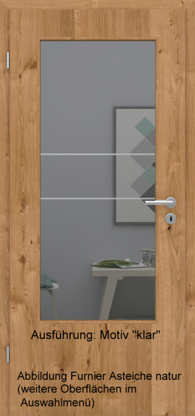 Tür Furnier ASTEICHE mit Glasmotiv Sand 21 auf grauem Glas