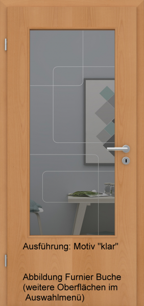 Tür Eckkante mit Glasmotiv Sand 91 auf grauem Glas