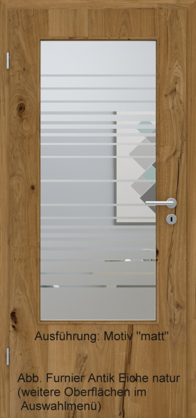 Tür Furnier ANTIK mit Glasmotiv Sand 17 auf weißem Glas