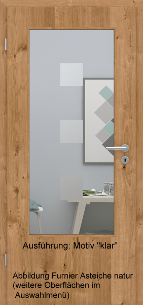 Tür Furnier ASTEICHE mit Glasmotiv Sand 1 auf weißem Glas