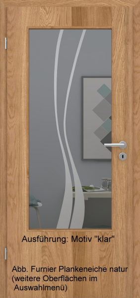 Tür Furnier PLANKENEICHE mit Glasmotiv Sand 51 auf grauem Glas