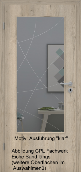 Tür mit Glasmotiv Sand 90 auf grauem Glas