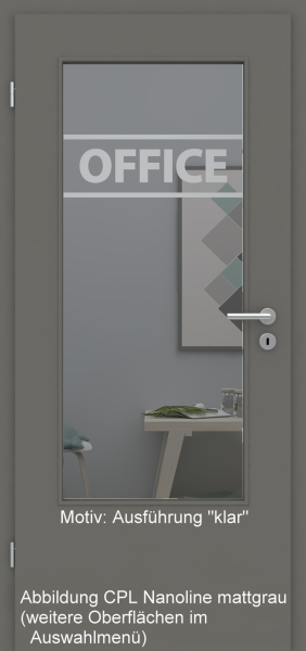Tür mit Glasmotiv Sand 87 auf grauem Glas